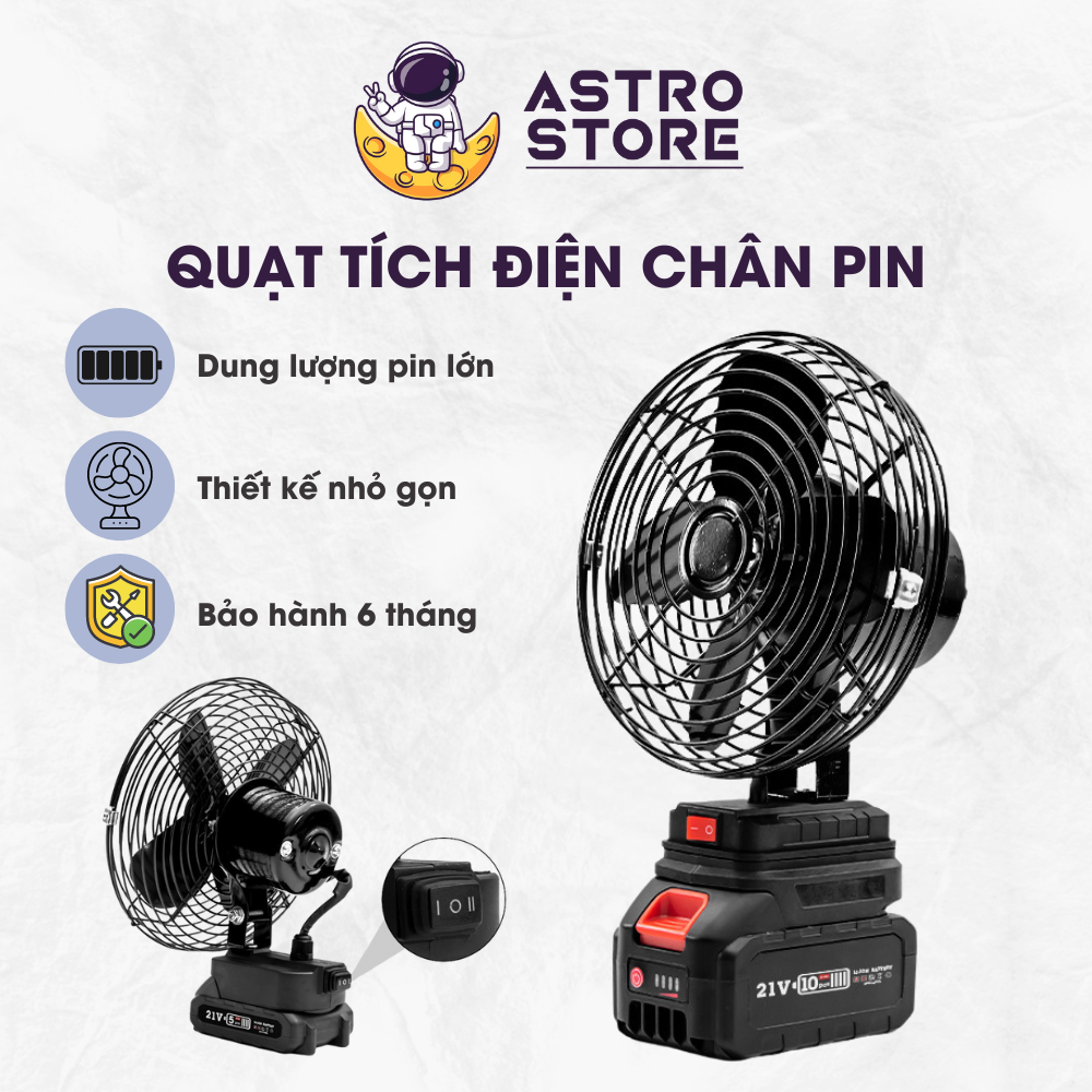 Quạt Để Bàn Tích Điện, Quạt Chân Pin Tích Điện Để Bàn Đế Nhựa ABS, Công Suất 22W, Thiết Kế Nhỏ Gọn, Bảo Hàng 12 Tháng