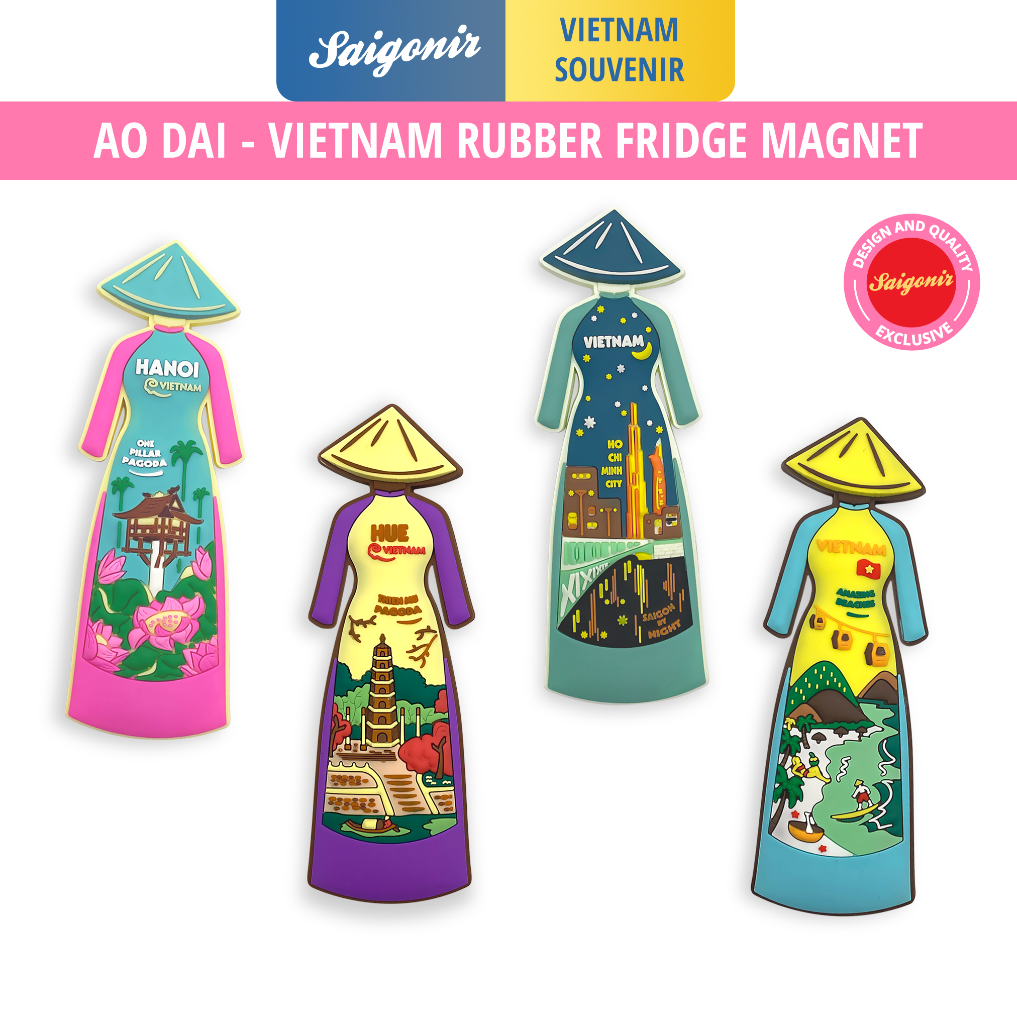 Nam châm Nhựa Dẻo Trang Trí Tủ Lạnh Fridge Magnet Saigonir Hình Ảnh Áo dài Việt Nam Huế Hà Nội Hồ Chí Minh Biển Saigonir