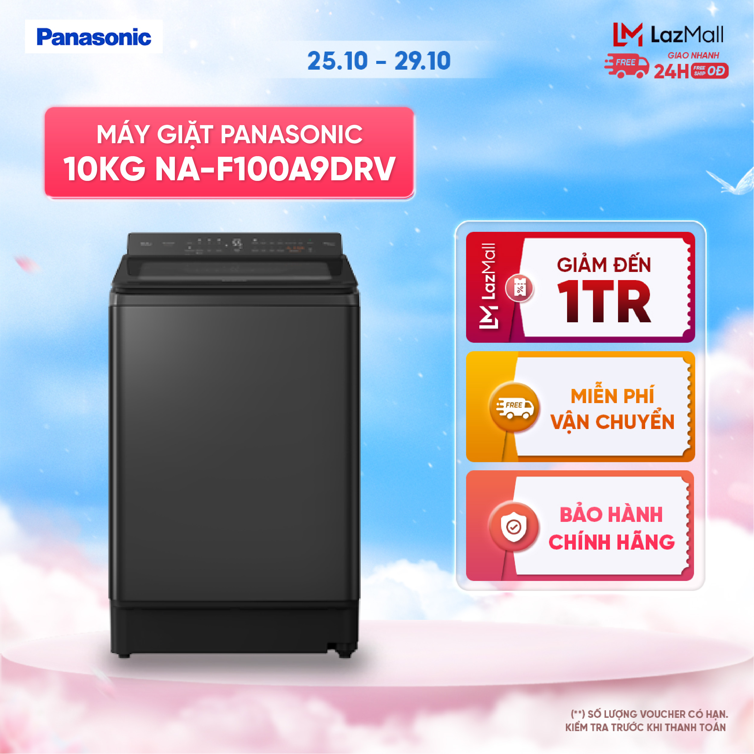 [Trả góp 0%] Máy Giặt Cửa Trên Panasonic Chăm Sóc Gia Đình 10kg NA-F100A9DRV - Bảo Hành Chính Hãng 1