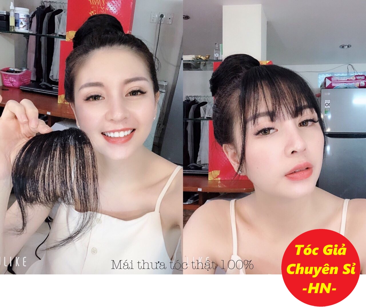 Tóc sợi thật 100% mái thưa - tóc giả mái thưa móc tay từ sợi tóc thật siêu đẹp