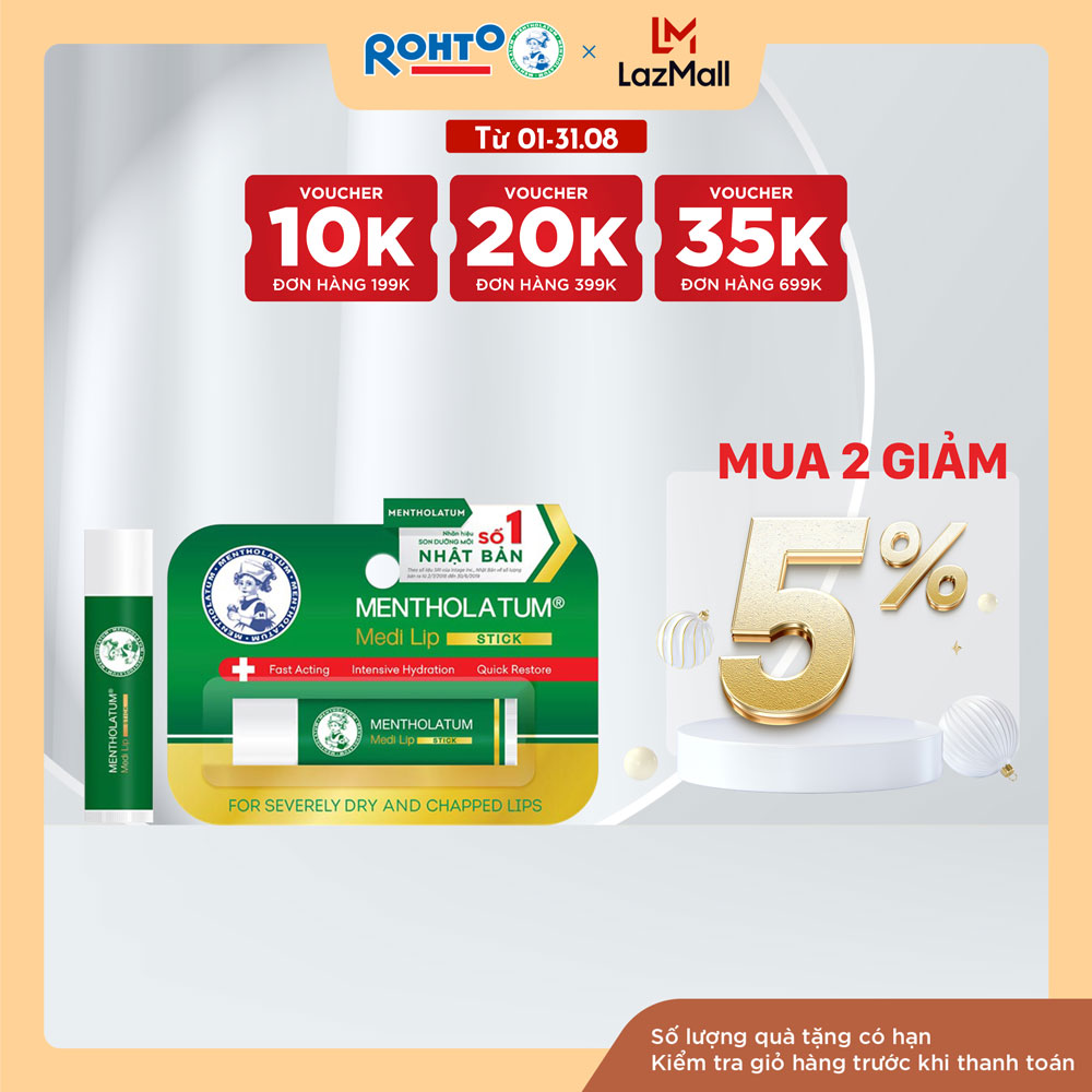 Son dưỡng môi chuyên biệt dành cho môi khô, nứt nẻ Mentholatum Medi Lip Stick 4.3g