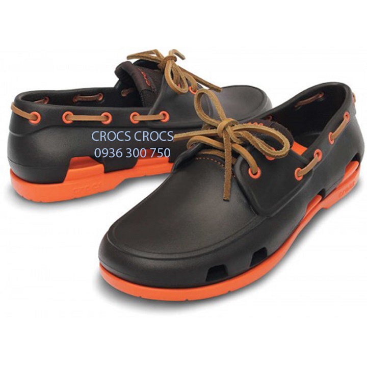 GIÀY NHỰA ĐI MƯA -CROCS- BEACHLINE BOAT CHO NAM MÀU NÂU ĐẾ CAM