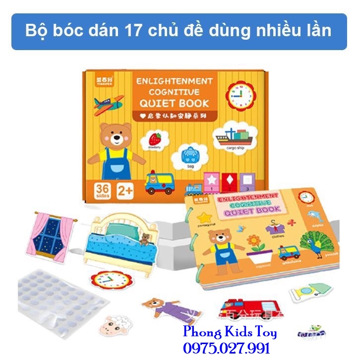 Học liệu bóc dán Montessori cho bé, bộ busy book bóc dán thông minh 17 chủ đề, bộ bóc dán tiếng Anh