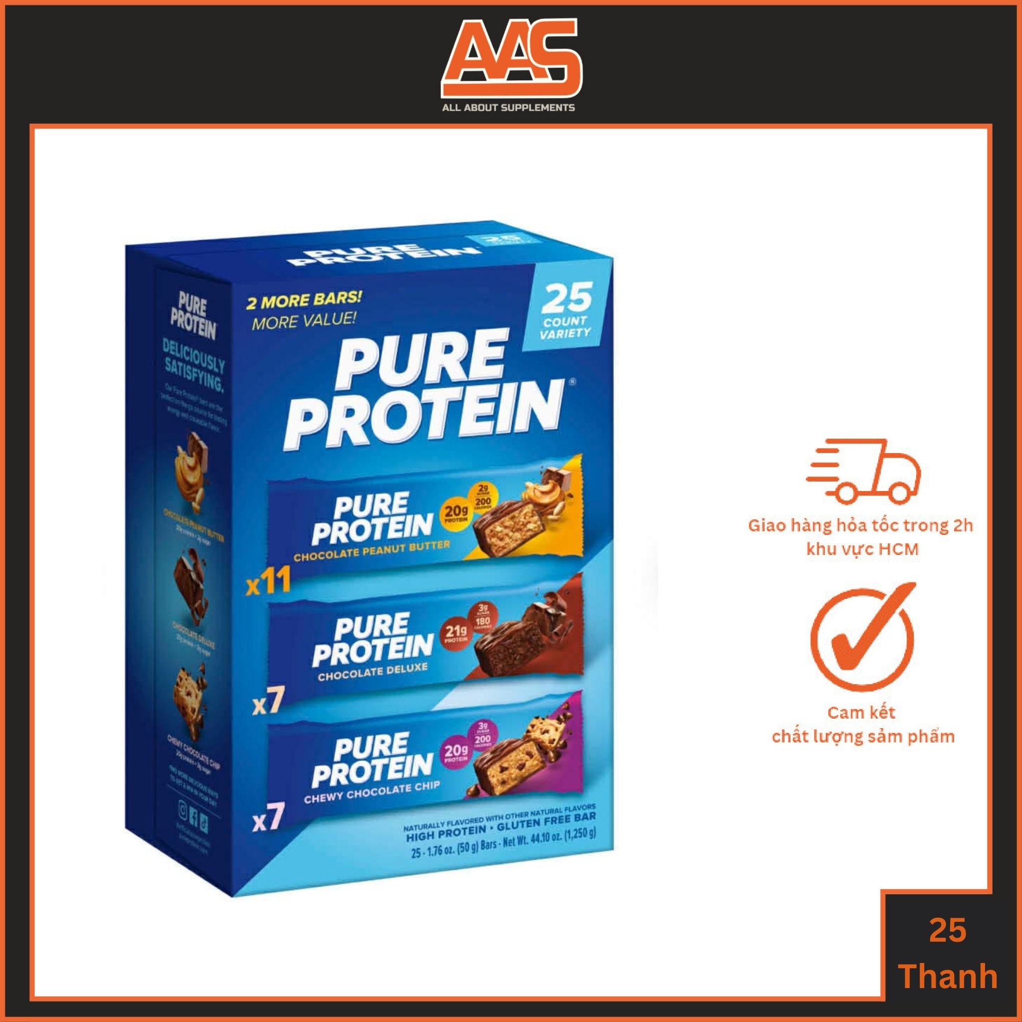 Pure Protein Bar Protein Bars, Box of 25 Bars, 21g of Protein Per Bar, Extremely Delicious and Convenient for Quickly Supplementing Energy and Protein.