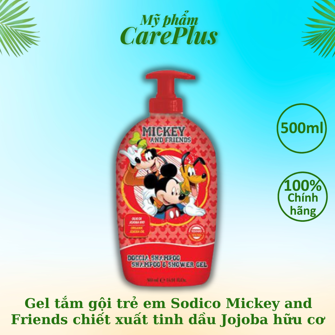 Gel tắm gội trẻ em Sodico Mickey and Friends chiết xuất tinh dầu Jojoba