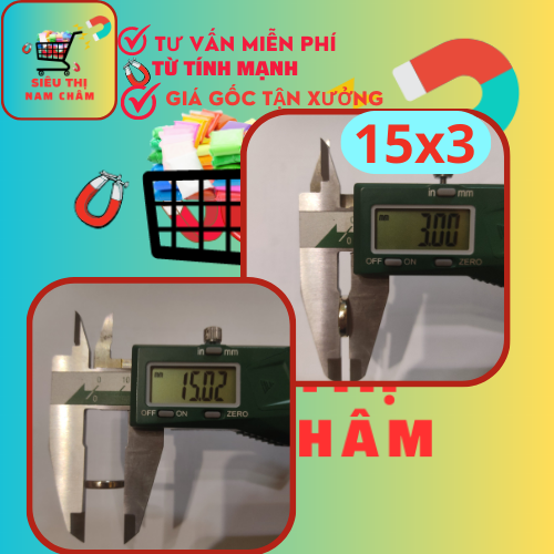 Nam châm đất hiếm d15x3mm lực từ n35 siêu mạnh - magnet