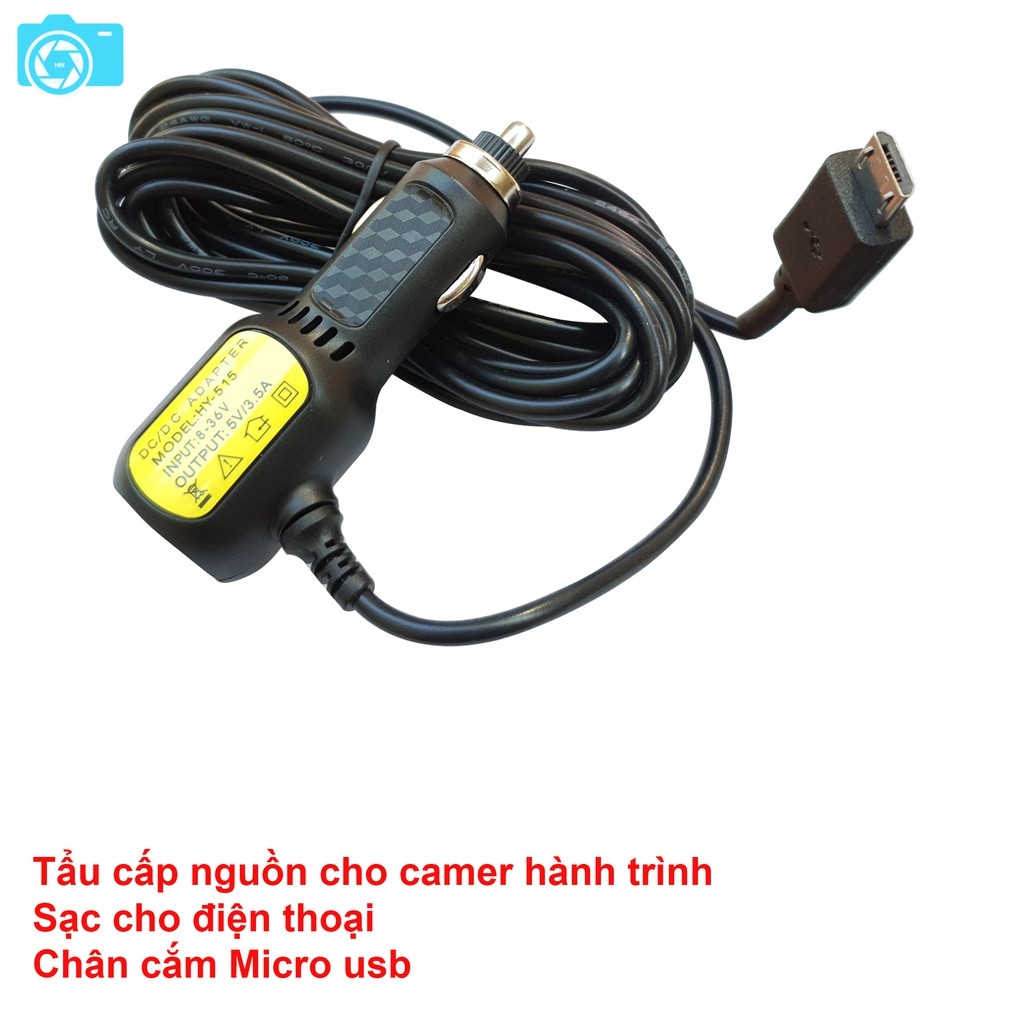 2021 new cheap tẩu cấp nguồn cho camera hành trình, chân cắm micro usb, dây dài 3.5m, có 2 cổng usb sạc điện thoại