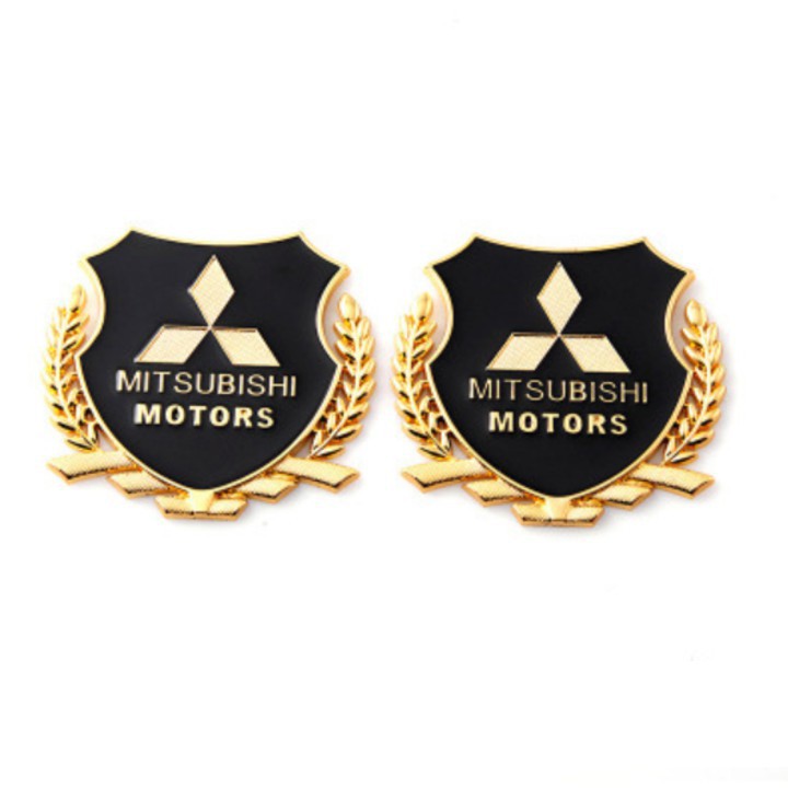Bộ 02 Logo Bông Lúa Mitsubishi - Phụ Kiện Đồ Chơi Ô Tô Xe Hơi EUNOIA