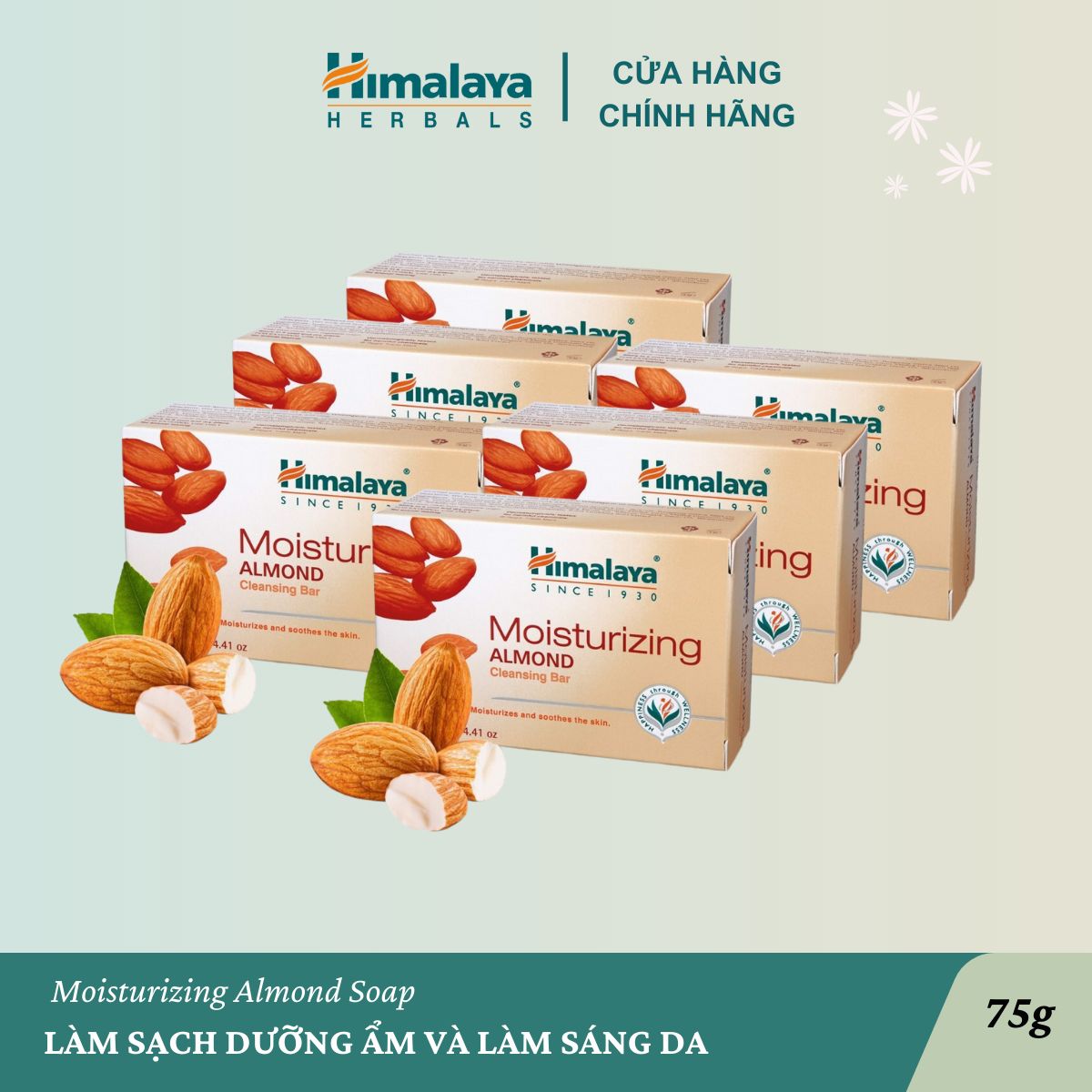 Bộ 6 xà phòng hạnh nhân dưỡng ẩm - Himalaya Moisturizing Almond Soap 75g
