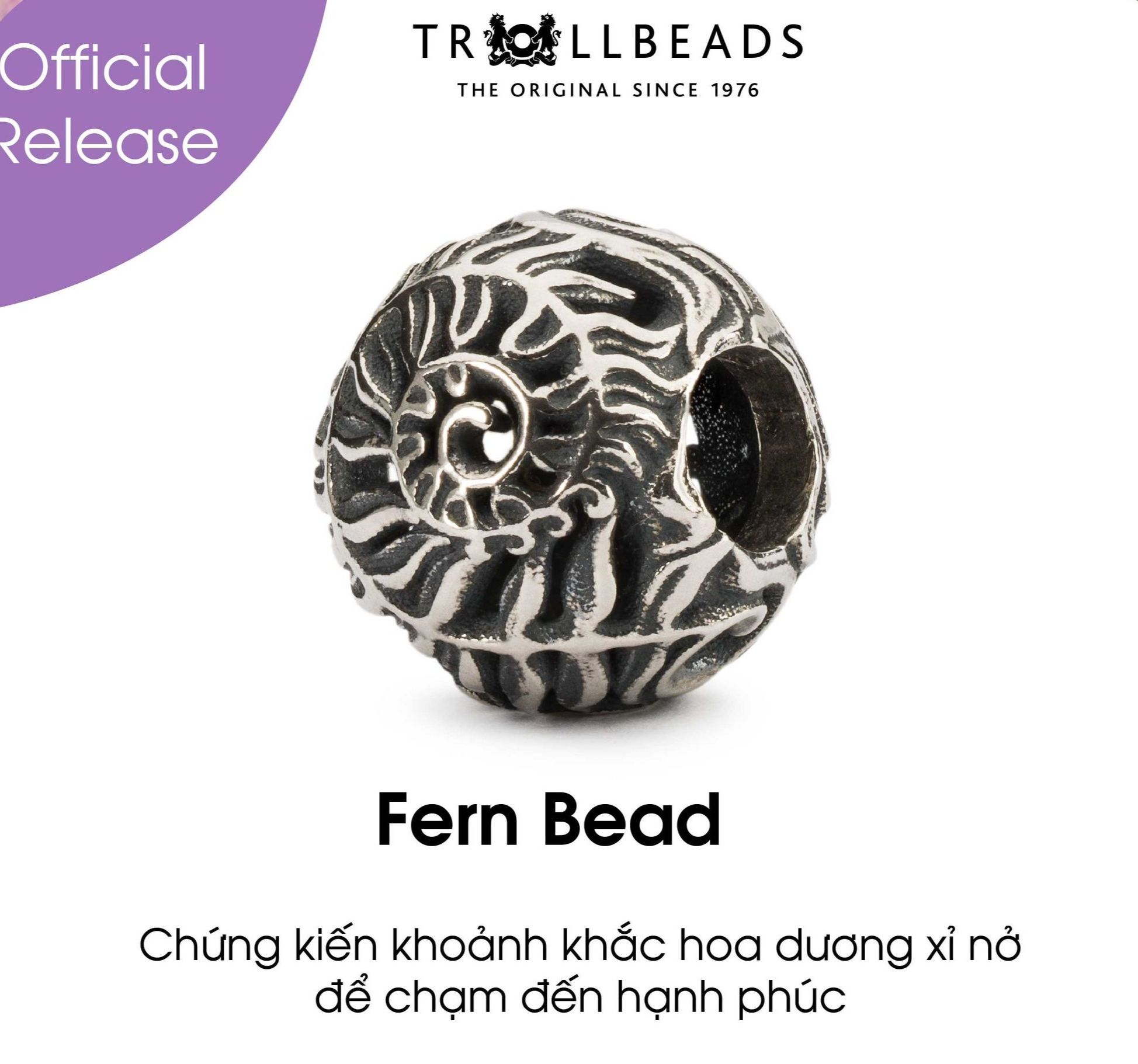 Trollbeads bead bạc cao cấp fern bead