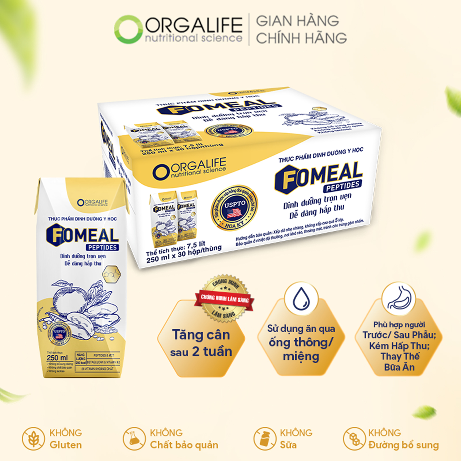 FOMEAL PEPTIDES - Thùng 30 hộp x 250ML Thực phẩm dinh dưỡng y học Soup Uống Dinh Dưỡng Người Kém Hấp Thu