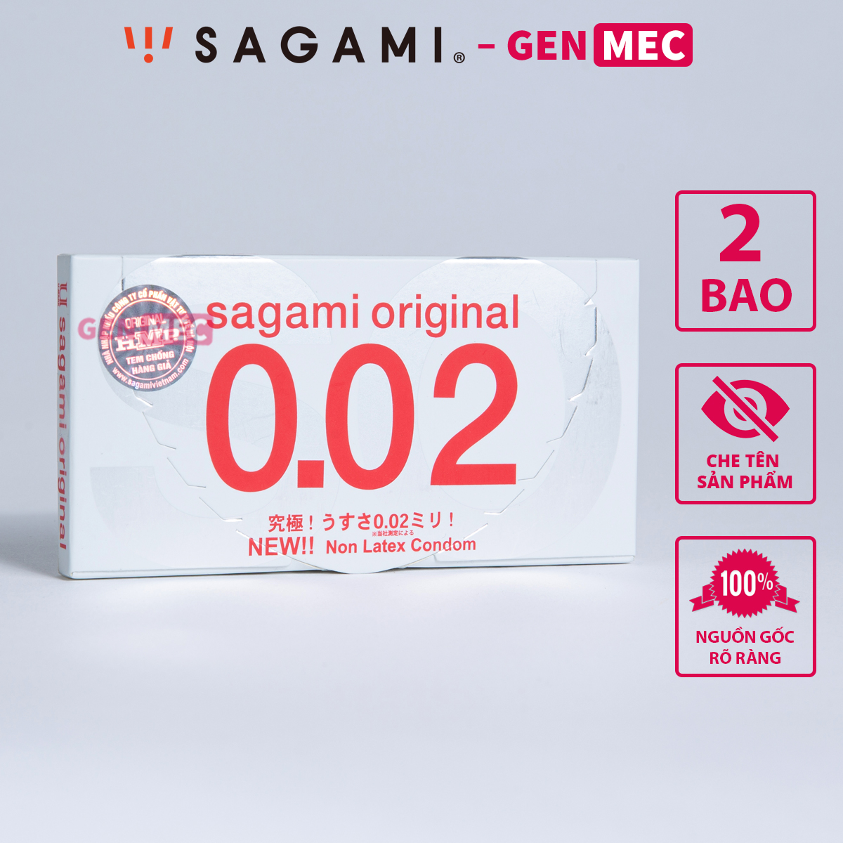 Bao cao su Siêu Mỏng Sagami 0.02 Nhiều GeL Bôi Trơn Siêu Khoái Cảm - Siêu Thăng Hoa - BCS Sagami 0.02 Hộp 02 bao -Genmec