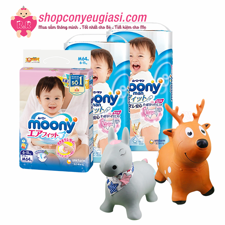 [Tặng 1 Thú Nhún Bơm Hơi Toys House] Combo 3 Tã Moony Quần Bé Gái L44/XL38/XXL26/M58