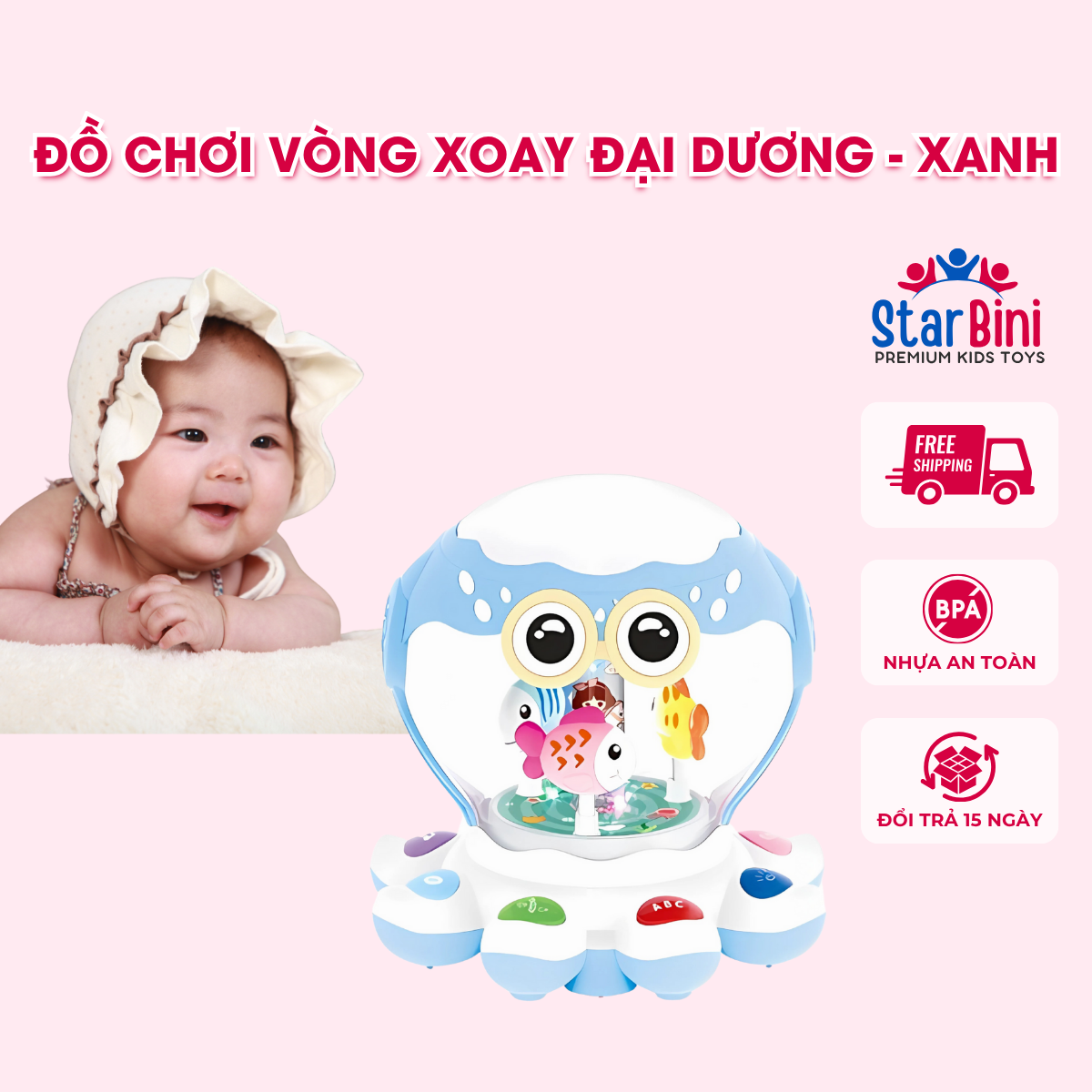 Đồ chơi trẻ em Vòng Xoay Đại Dương cho bé 6 tháng BAOLI 1803#B - Màu Xanh, kích thích bé quan sát, tập bò. Starbini