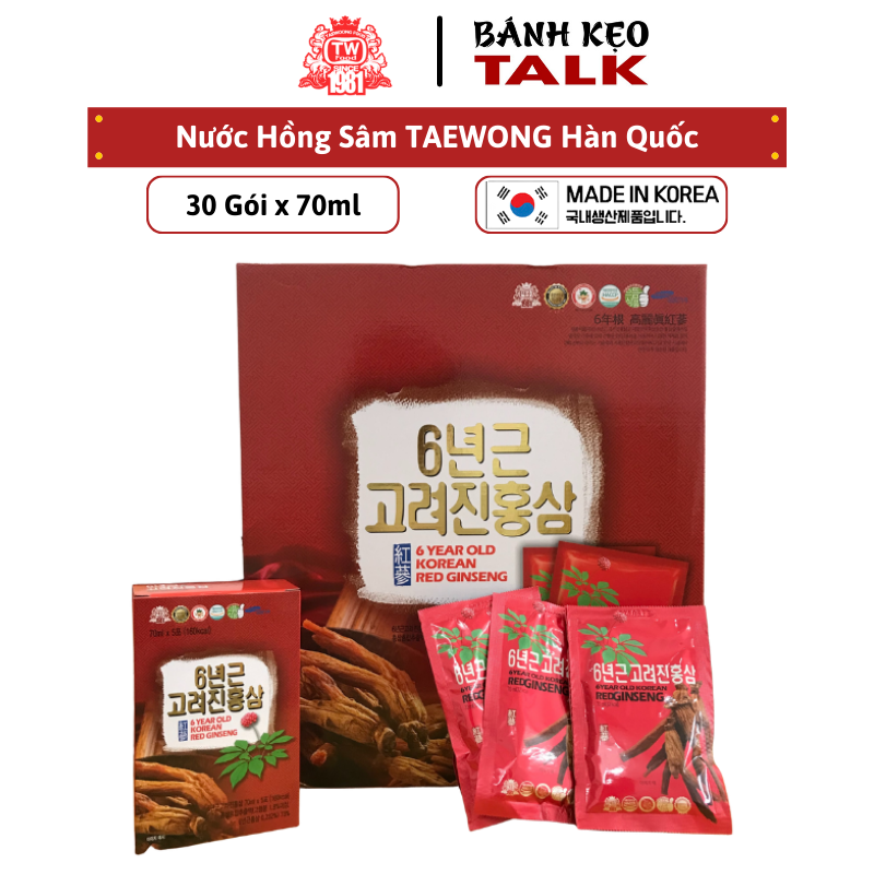 Nước Hồng Sâm 6 năm tuổi TAEWOONG HÀN QUỐC (TW) - MẪU MỚI, HỘP 30 gói X 70ML