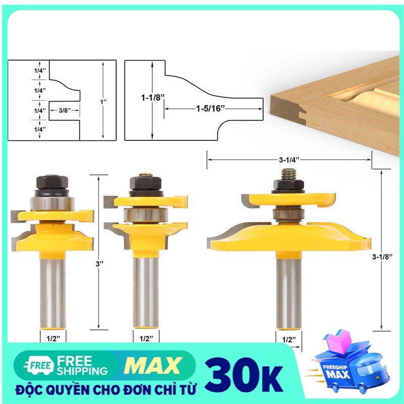 Bộ mũi dao phay gỗ làm cánh cửa bếp cốt 12ly7