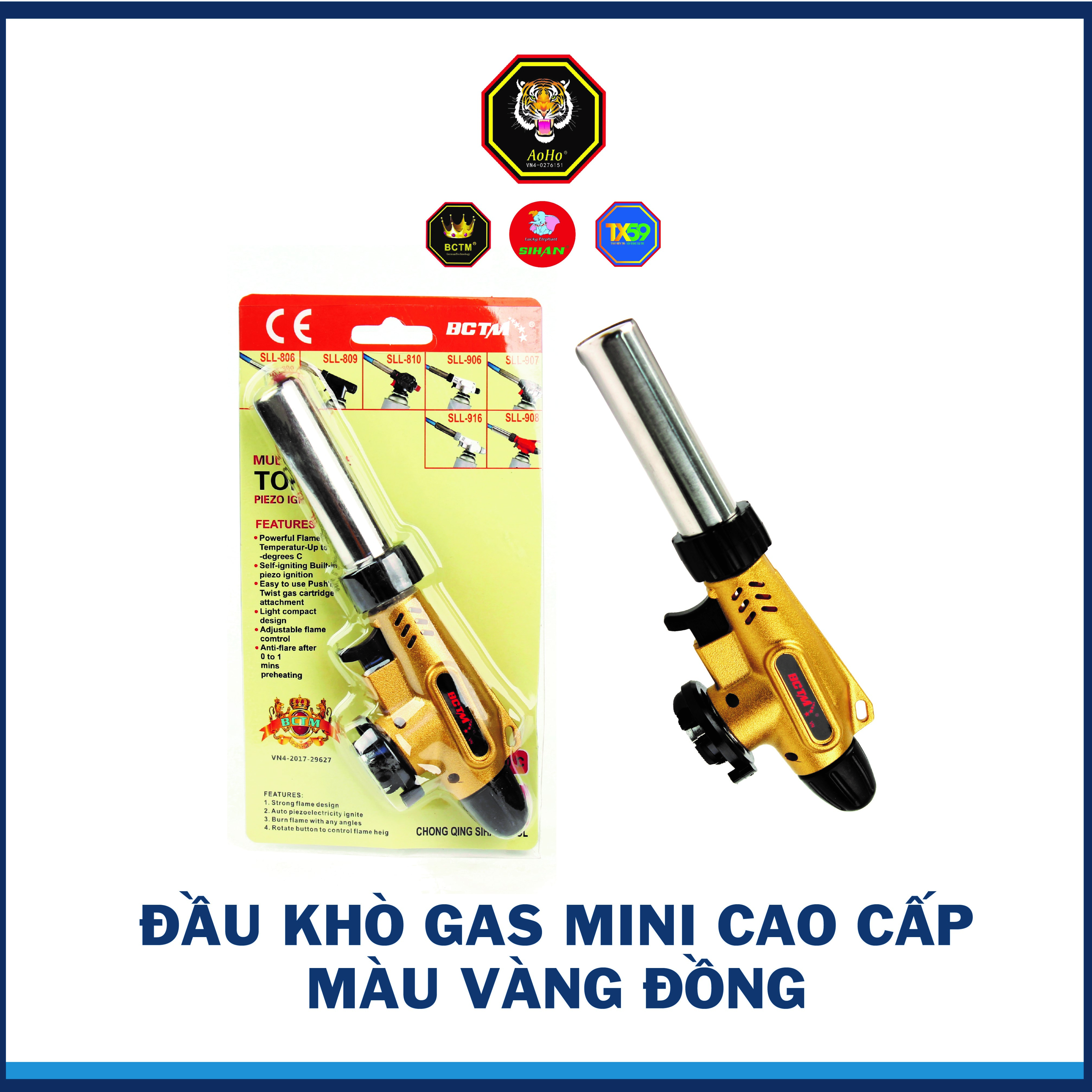 Đầu khò bình gas mini cao cấp 906 màu vàng đồng