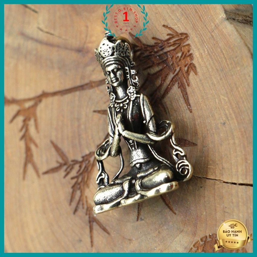 Tượng phật quan âm mini chắp tay niệm chất liệu đồng đúc chế tác thủ công đem lại bình an tài lộc may mắn