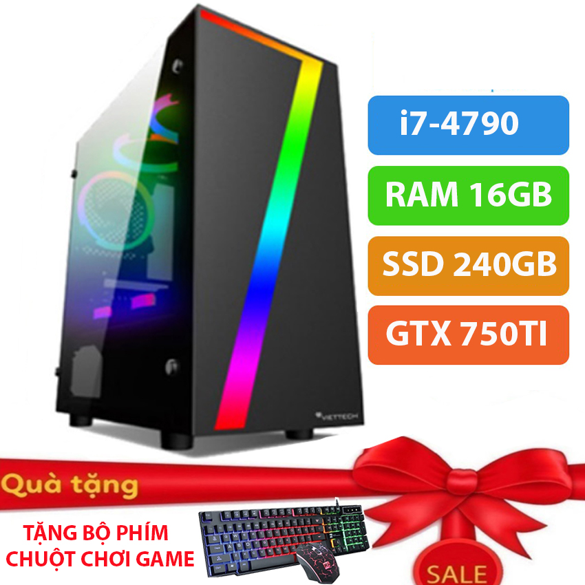 Máy Tính Chơi Game,Thùng cây máy tính để bàn chơi game,MAX PC GAMING X7 CPU Core i7 4790 Ram 16GB SSD 240GB GTX 750TI Chơi PUBG,LOL, CF, Fifa4, Đế chế ...+ Tặng Ngay Bàn Phím Giả Cơ,Chuột Led 7 Màu