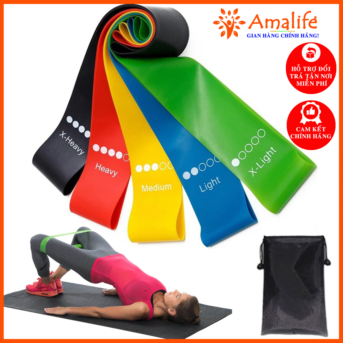 Dây Đàn Hồi, Bộ 5 Dây Kháng Lực Tập Gym Tập Yoga Thể Thao Cao Cấp Chính Hãng Amalife