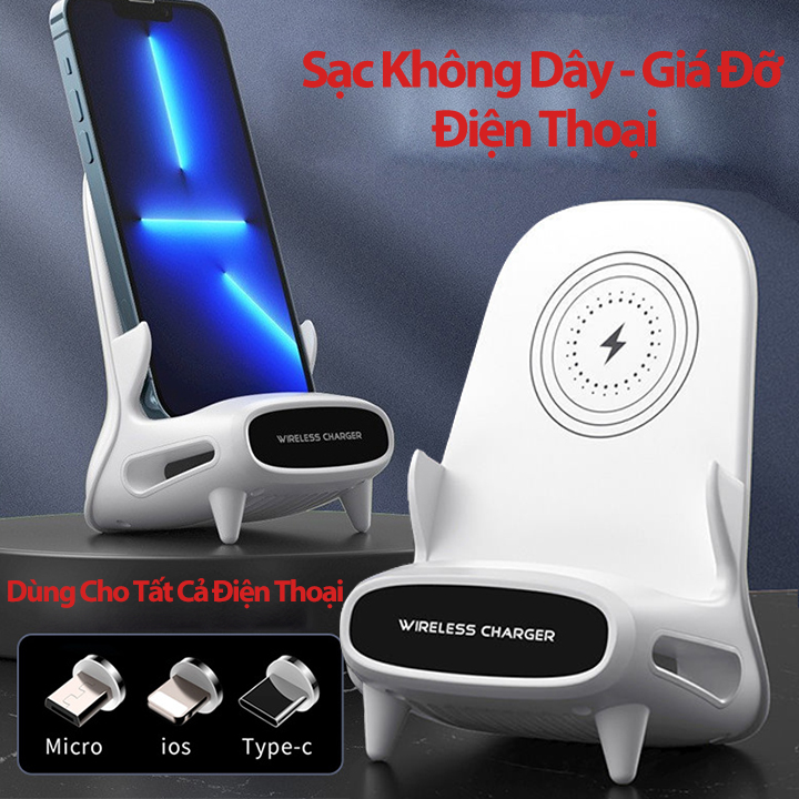 Sạc Từ Tính - Gía Đỡ Điện Thoại, Sạc Không Dây 15W Dùng Cho Tất Cả Dòng Máy Điện Thoại Kết Hợp Khuếch Đại Âm Thanh 3 Chiều Tặng Kèm 2 Đầu Từ Tính Type C và Micro