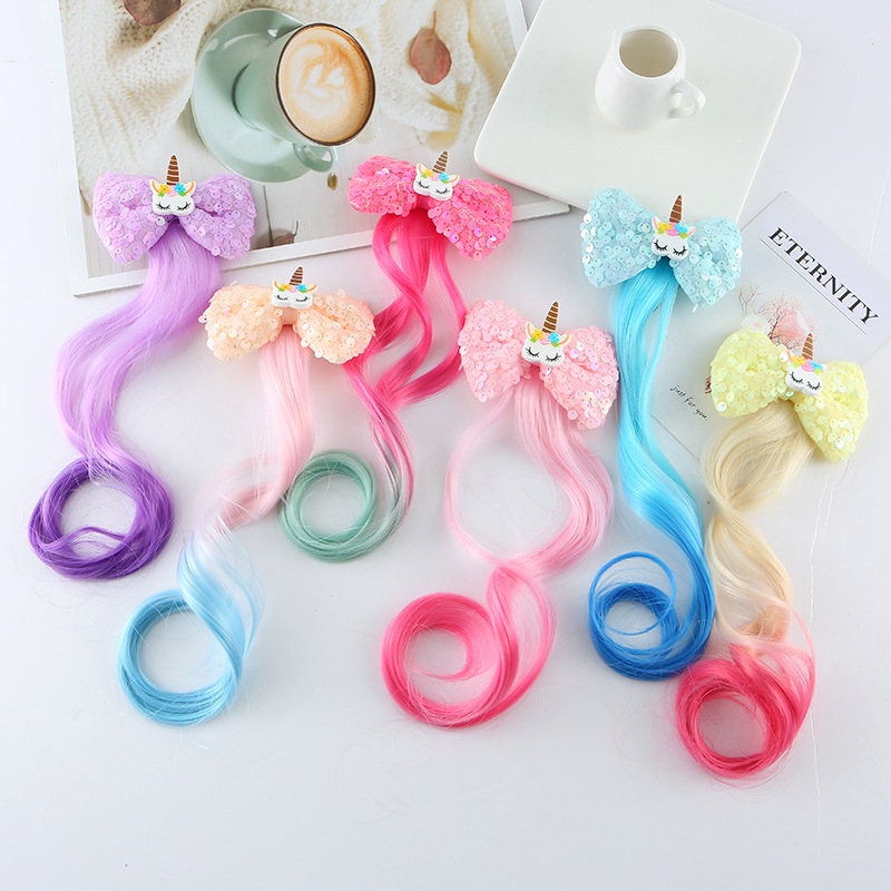 Kẹp tóc giả lọn xoăn gắn hình pony, tóc light nhiều màu sắc dễ thương cho bé gái