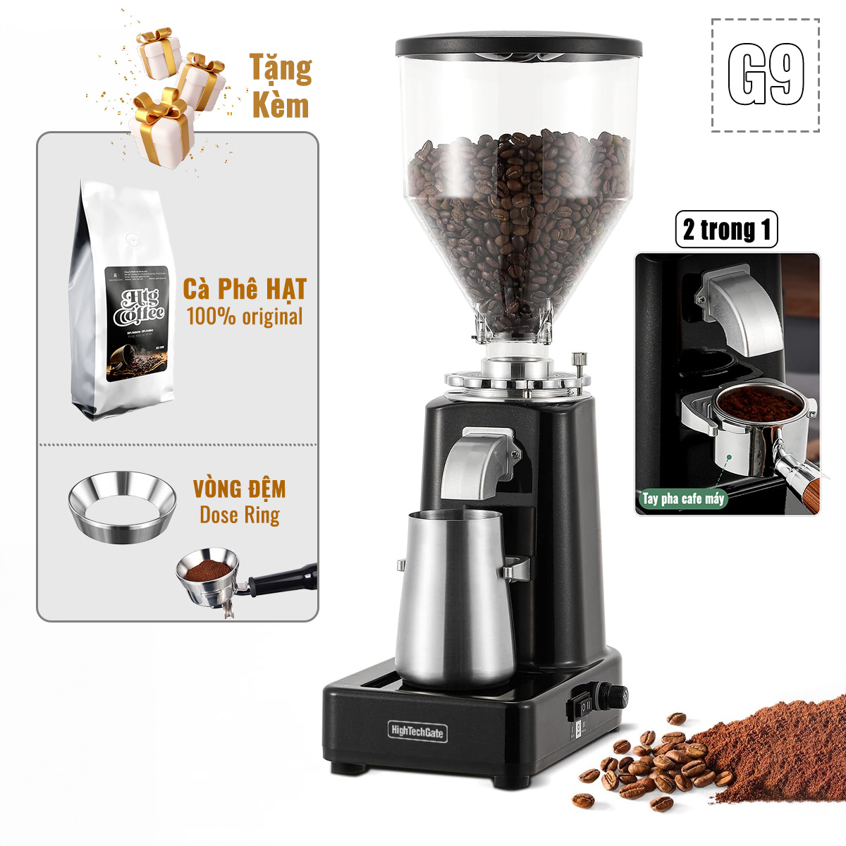 Máy xay cà phê g9 xay hạt cafe pha máy, 19 cấp độ xay từ thô đến mịn, flat burr 60mm, chuyên nghiệp và thương mại, hàng chính hãng