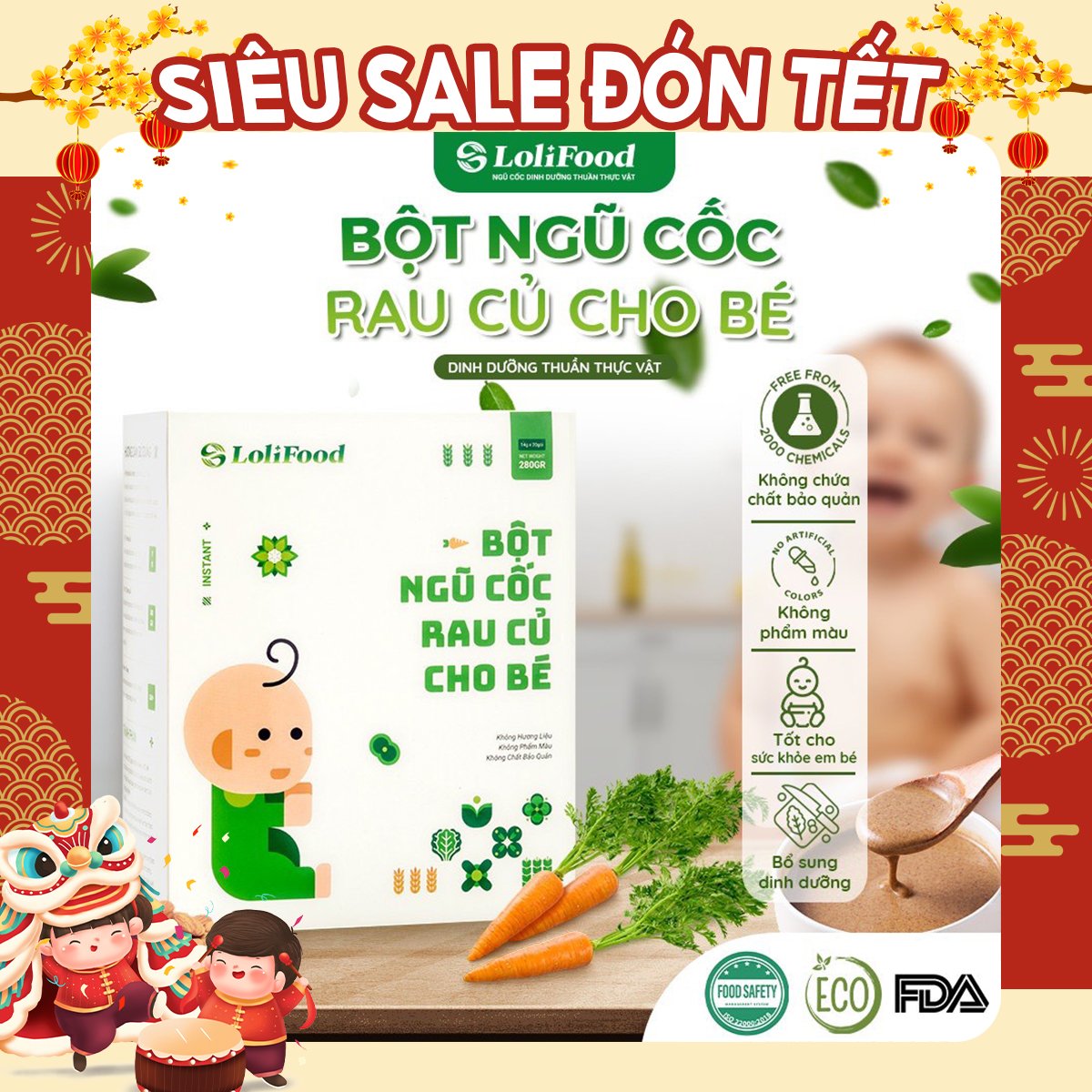 Ngũ cốc ăn dặm cho bé lolifood, ngũ cốc rau củ hữu cơ ăn dặm cho bé, 100% tự nhiên, bổ sung chất sơ, phát triển toàn diện cho bé 20 gói x14gr