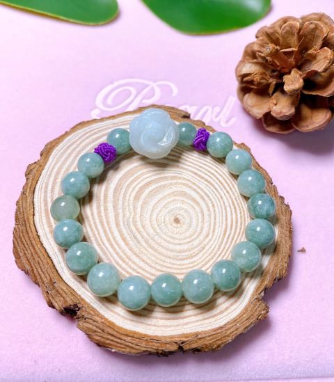 Vòng Tay Phong Thủy Đá Cẩm Thạch Hoa Mẫu Đơn