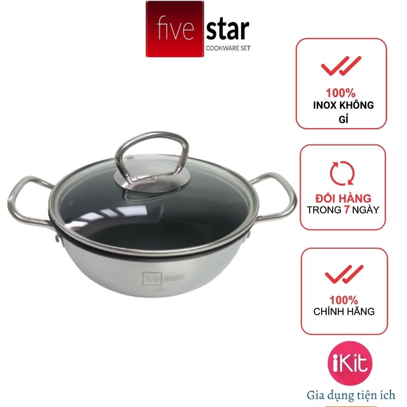 Nồi inox chống dính cao cấp Fivestar. Nồi inox chống dính 3 đáy, sử dụng trên bếp từ. Size 18, 20, 22 cm