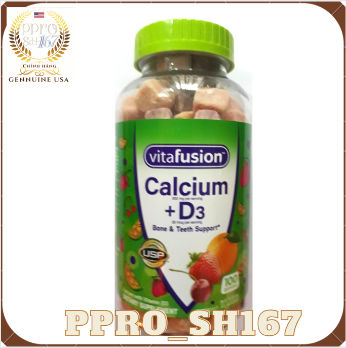 Kẹo dẻo Vitafusion Calcium + D3 ,Vitamin tổng hợp cho người lớn Mỹ ,100