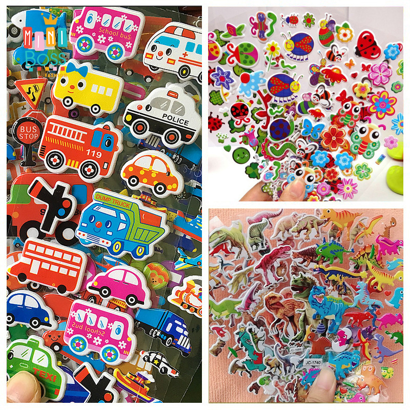 Sticker cho bé MiniBoss - Nhãn dán 3D hình siêu nhân, ô tô, khủng long, chú chó cứu hộ cho bé