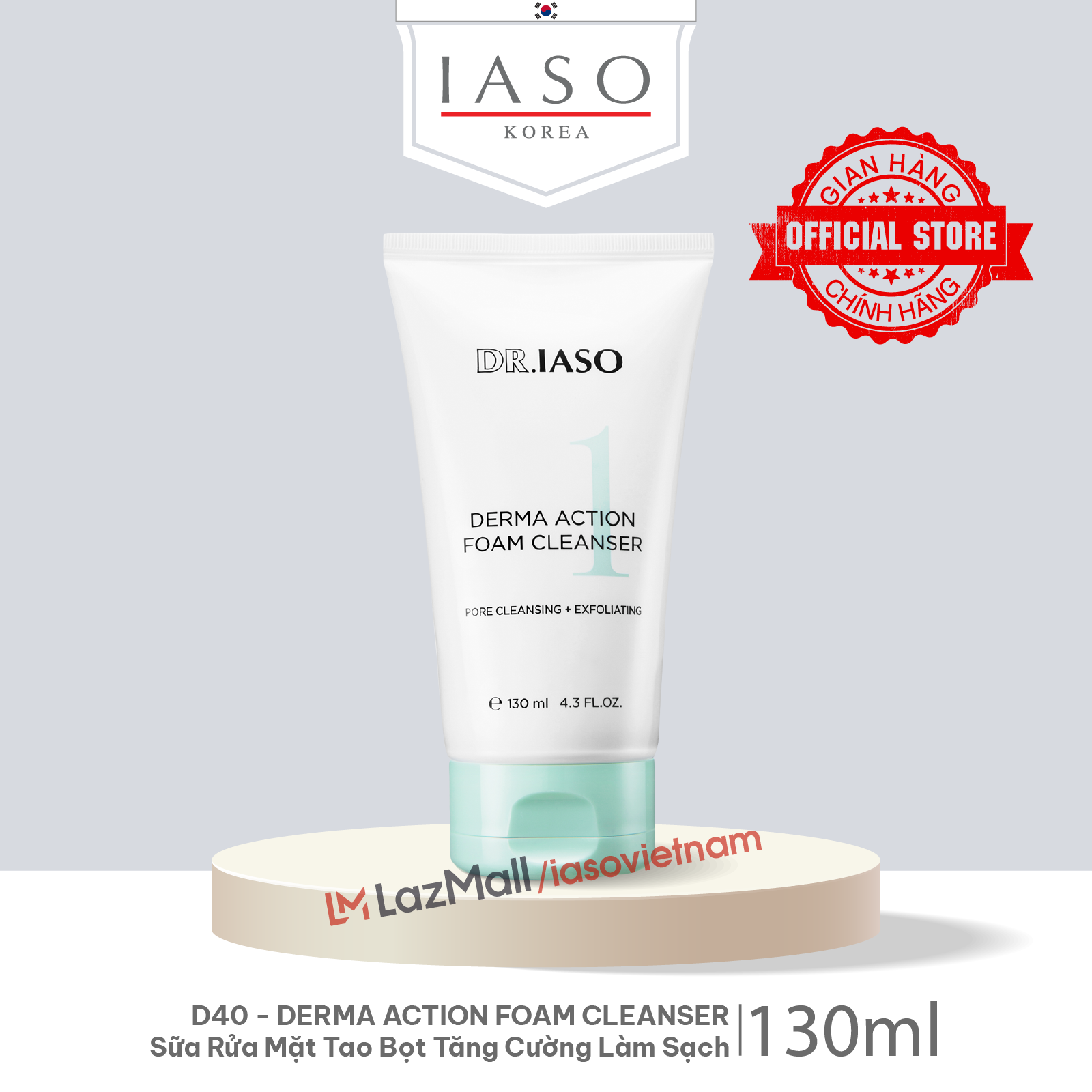 D40 sữa rửa mặt tạo bọt - derma action foam cleanser 130ml - dr iaso