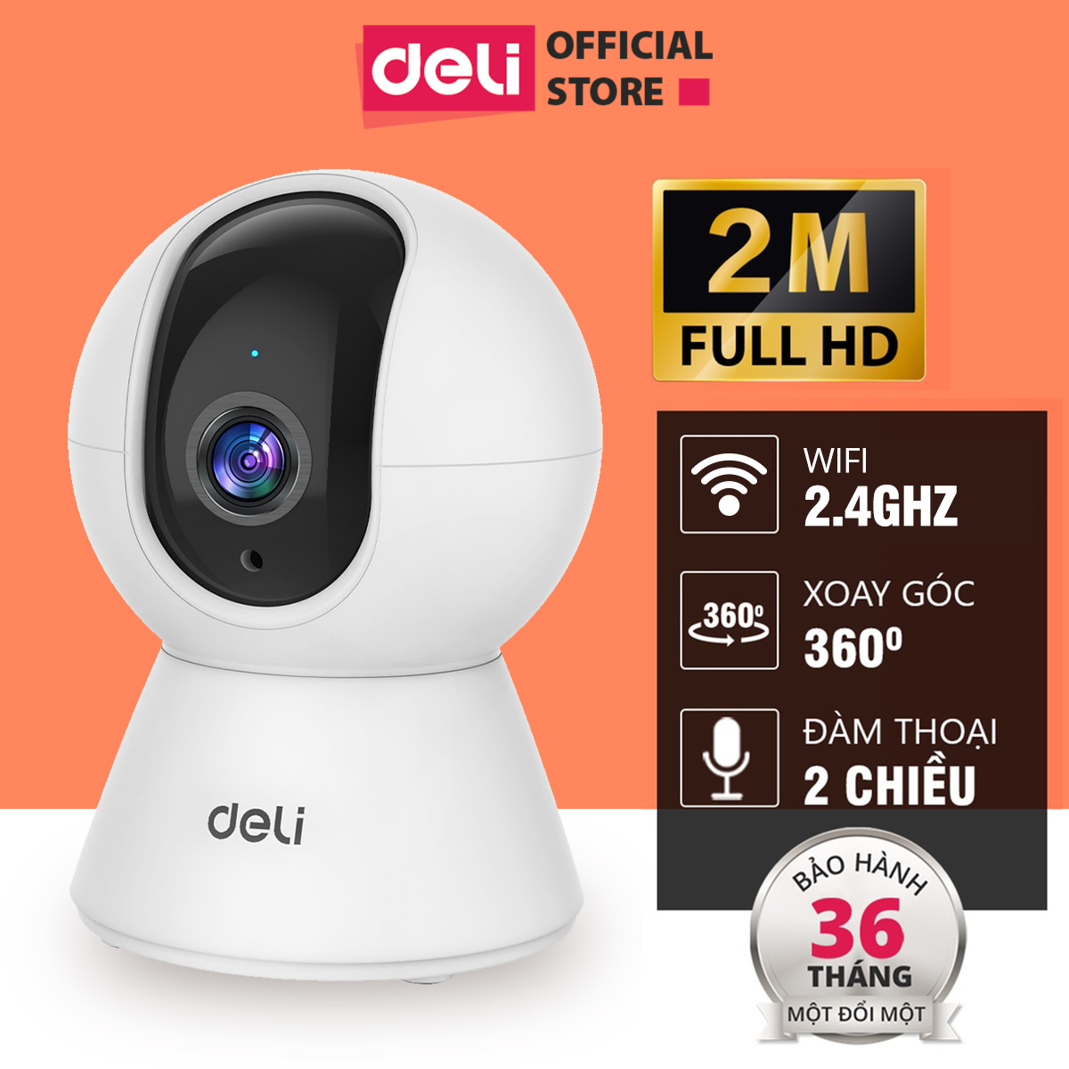 Camera Wifi Deli Mới Full HD 1080P 360 Độ Chính Hãng Giám Sát An Ninh Gia