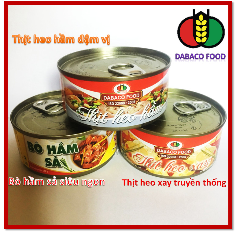 Combo 3 hộp thịt hộp tiện dùng gồm 1 bò hầm sả, 1 thịt heo xay và 1 thịt heo hầm có thể ăn ngay hoặc chế biến tùy thích - công ty Dabaco Food