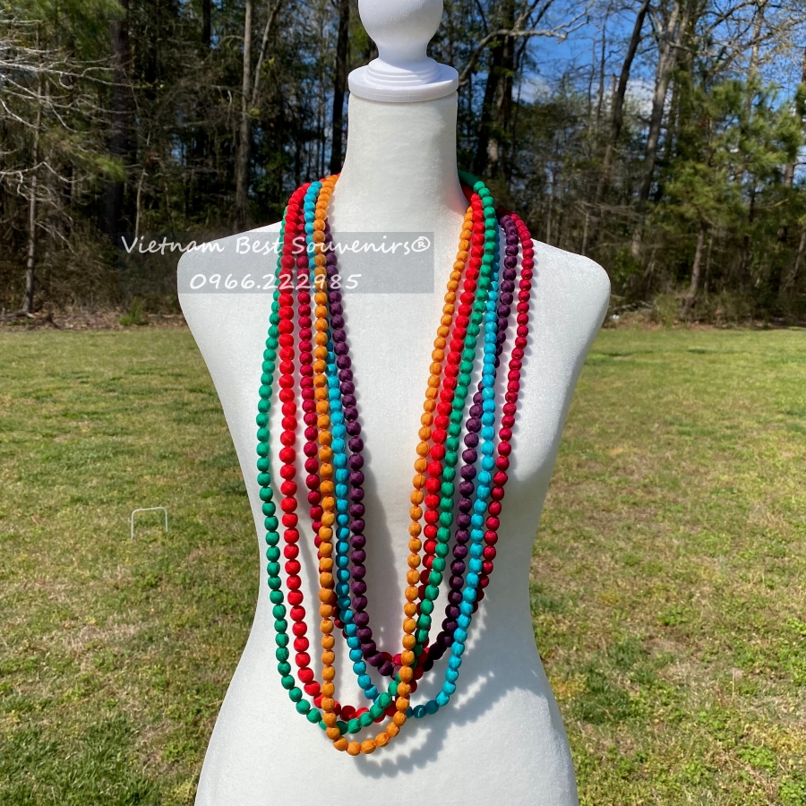  Vòng cổ lụa dài 120 cm bọc hạt gỗ mặc áo dài 