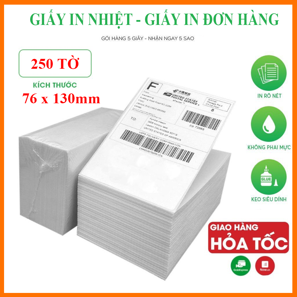 Giấy in Nhiệt A7 - Giấy In Đơn Hàng A7 - Size 76 x 130mm, Tệp 250 Tem, Có Sẵn Lớp Keo Tự Dính
