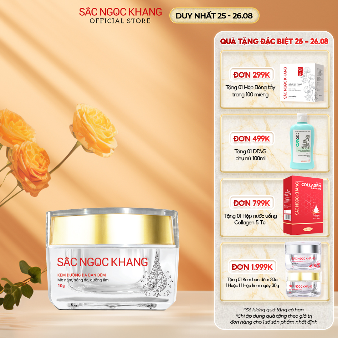 Kem dưỡng da ban đêm Sắc Ngọc Khang 10g dưỡng da trắng sáng mịn đồng thời làm mờ sạm nám, tàn nhang, ngăn ngừa lão hóa giúp da tươi trẻ