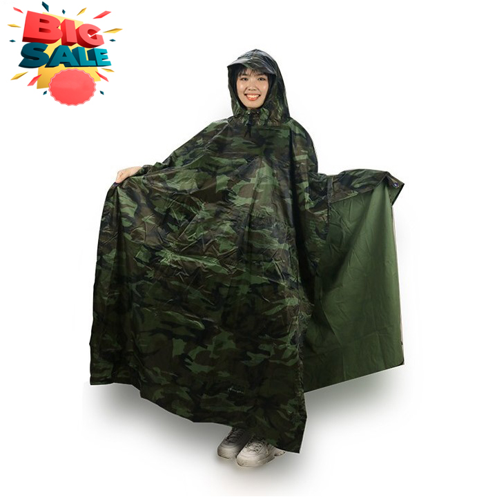 [HCM]Áo mưa Vải dù Áo mưa bộ Áo đi Mưa Áo đi Mưa Áo Mưa Vải Dù Xẻ Tà Cánh Dơi Màu Lính Rằn Ri-Hàng cao Cấp