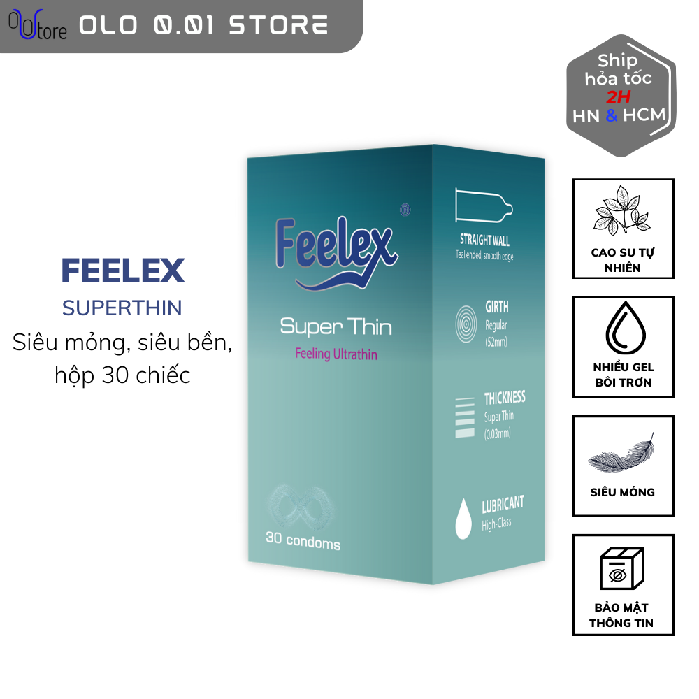 Bao cao su gia đình Feelex Super Thin hộp lớn nhiều gel bôi trơn hương dâu - Hộp 30bcs