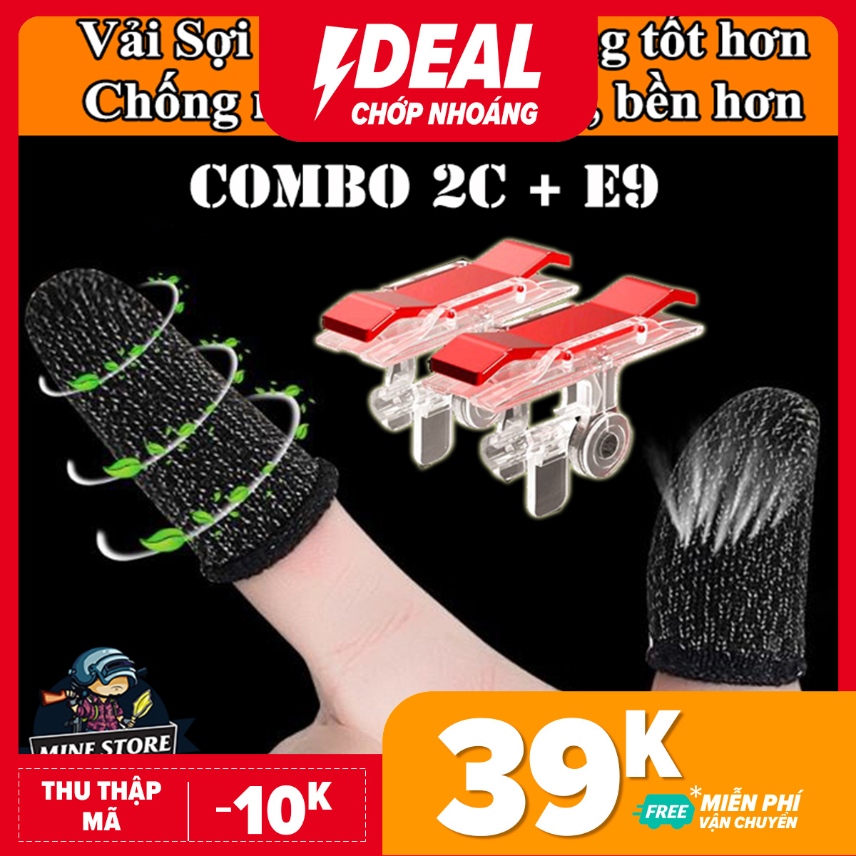 Bộ Nút Bấm E9 và 2 Chiếc bao ngón chơi game mobile chống trơn trượt mồ hôi tay vải sợi bạc cao cấp - Thao tác dễ dàng, cảm ứng cực mượt - Găng tay chơi game- Bao đầu ngón tay chơi game