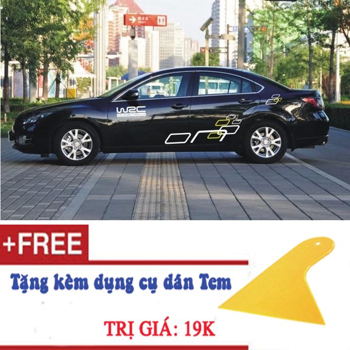Bộ tem dán 2 bên sườn ô tô mẫu d-53 tặng kèm dụng cụ dán tem - mầu trắng vàng