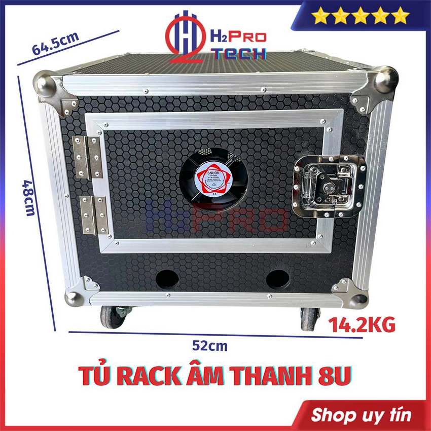 Tủ rack âm thanh 8u dày dặn 4 bánh xe - cánh cửa - quạt làm mát, tủ máy âm thanh nhỏ gọn bảo vệ thiết bị - h2pro tech