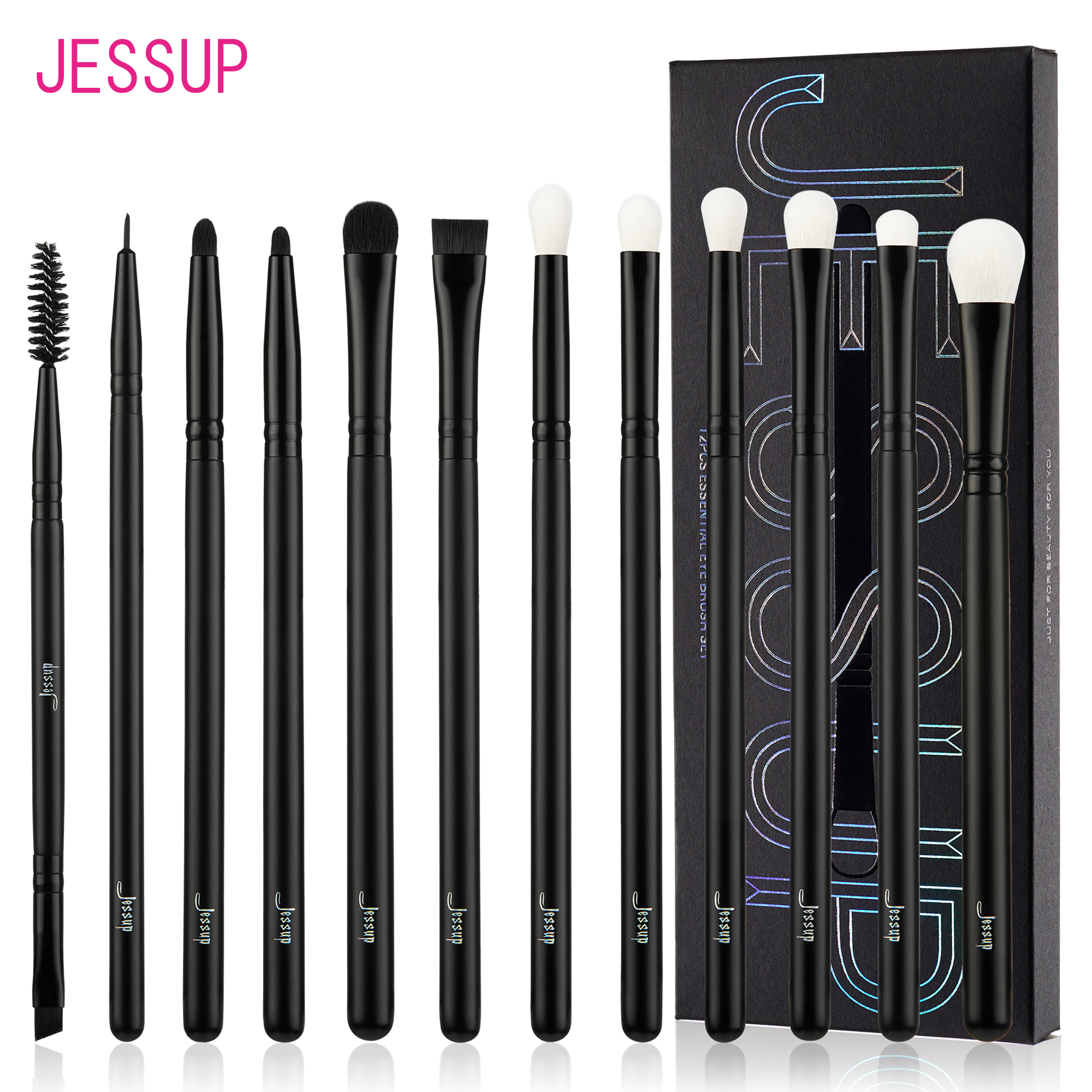  Jessup Mắt Pha Trộn Bàn Chải 12 Chiếc Mắt Bộ Cọ tổng Hợp Tự Nhiên Phấn Mắt Phẳng Lót Nhòe Lông Mày Mi Bút Chì T322 