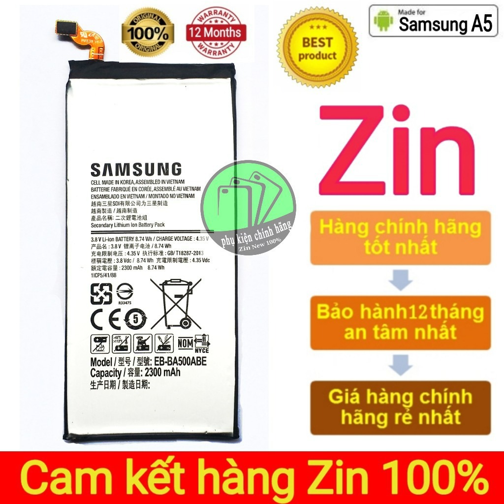 Pin samsung a5 2015 a500abe 2300mah - chuẩn zin xin - nguyên seal