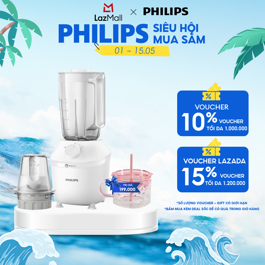 Máy Xay Sinh Tố Philips HR2041/10 450W Lưỡi Dao Xay Sắc Bén Có Thể Nghiền Đá-Xay Nhuyễn Mịn, Không Vón Cục Trong 45 Giây*-Hàng Phân Phối Chính Hãng
