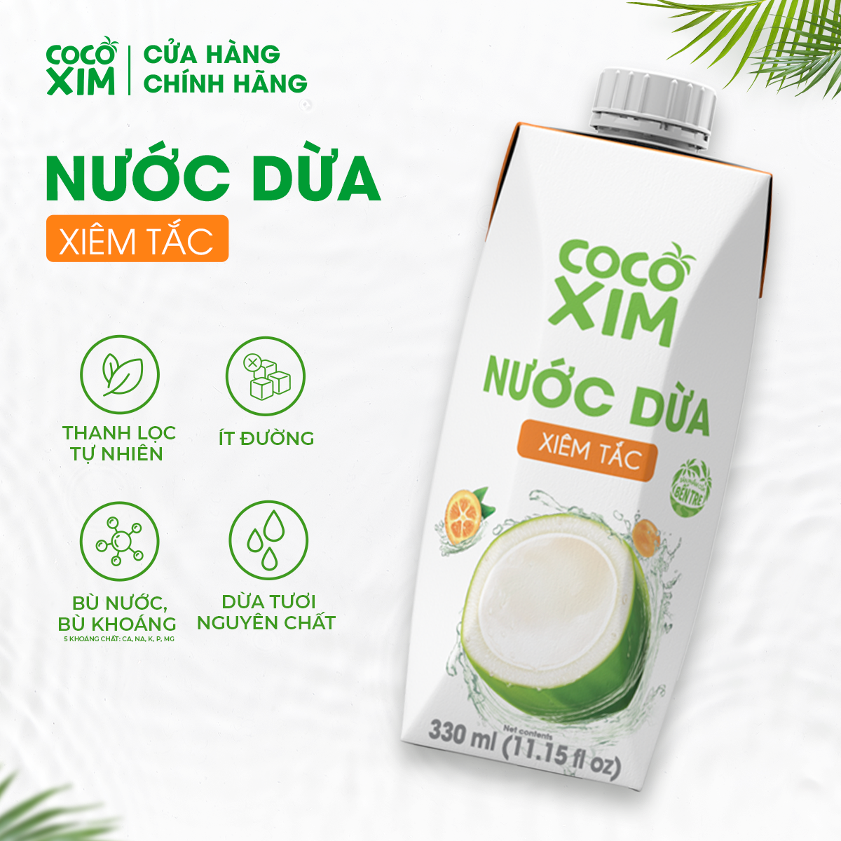 Nước dừa đóng hộp Cocoxim Tắc 330ml/Hộp