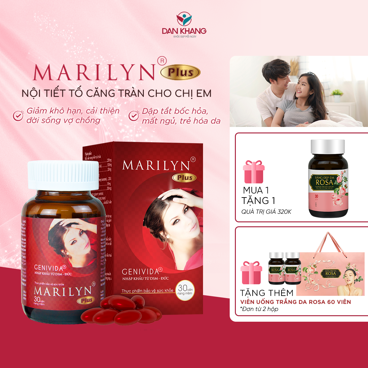 [Giảm Khô Hạn - Tăng Sinh Lý Nữ] Viên Uống Marilyn Plus Giúp Cân Bằng Nội Tiết Tố Cải Thiện Sinh Lý Nữ - Hộp 30 Viên