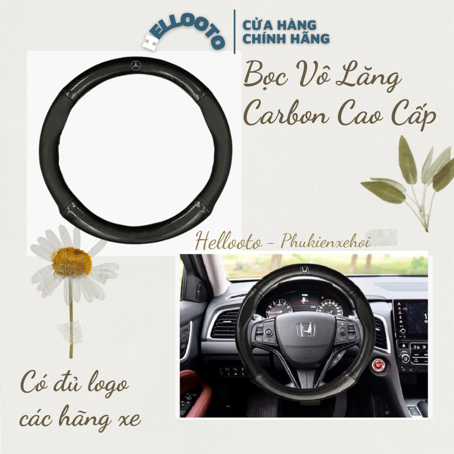 Bọc tay lái, bọc vô lăng carbon có logo các hãng xe Toyota, Kia, hyundai,..Chất liệu da dày dặn, ôm vô lăng,bám tay cầm
