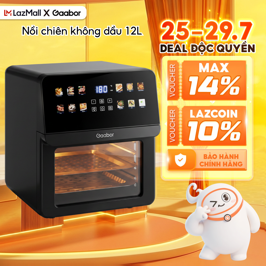 Nồi chiên không dầu Gaabor 12L AF-120T03 cảm ứng màn hình màu kiêm lò nướng 1700W cửa kính quan sát 12 chế độ bảo hành 12 tháng